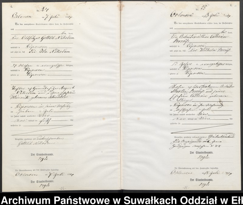 image.from.unit.number "Sterbe-Neben-Register des Preussischen Standes-Amtes Orlowen Kreis Lötzen"