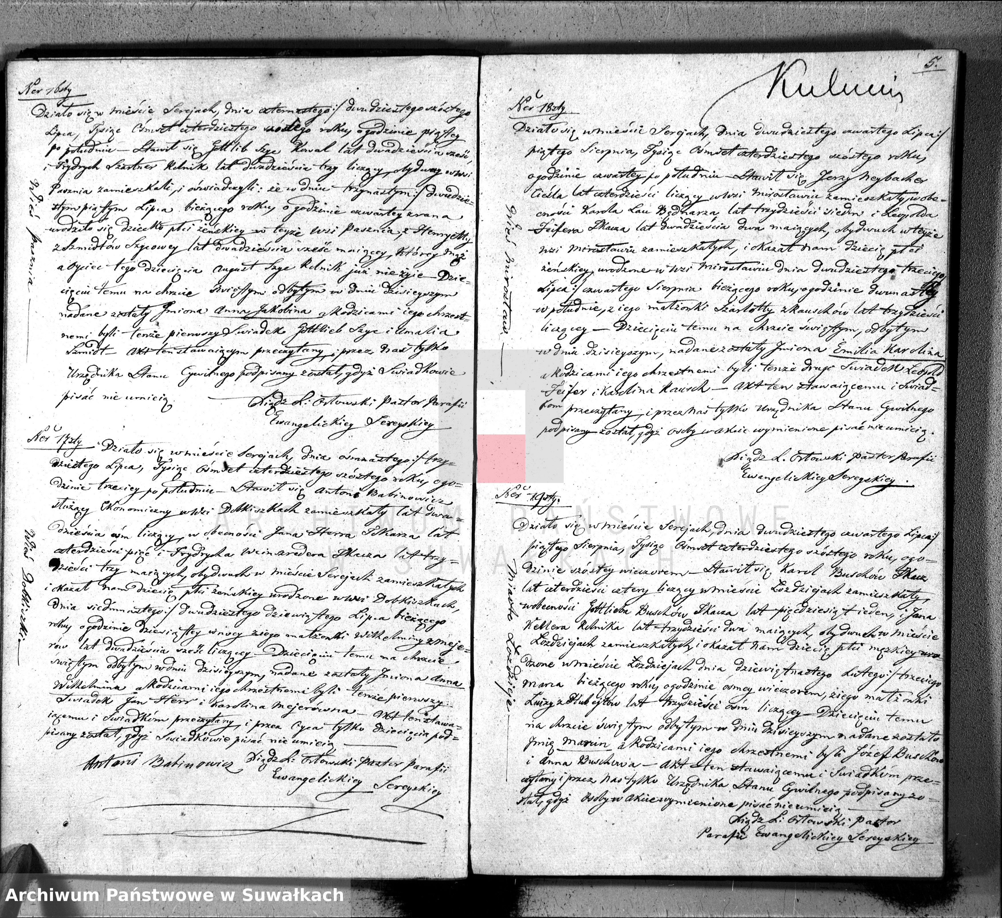 Skan z jednostki: Księga Duplikat do zapisywania Aktów Urodzenia, Zaślubienia i Zeyścia w Parafii Sereyskiey Ewangelickiey w roku 1846