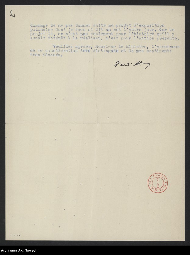 Obraz 4 z jednostki "Senator Republiki Francuskiej; Dotyczy materiałów do historii powszechnej i historii Polski znajdujących się w "Bibliotheque de Documentation Internationale Contemporaine" i "Musee de la Grande Guerre" Uniwersytetu Paryskiego; L.1"