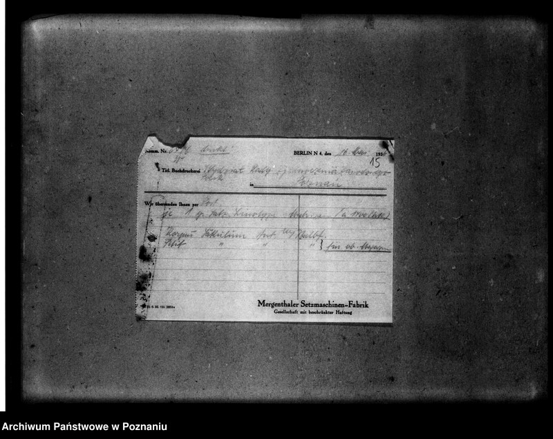 Obraz 19 z jednostki "Korespondencja z firmami: Tadeusz Drozdowski i Spółka z ograniczoną odpowiedzialnością oraz Dom Agentowo-Komisowy Adolf Neuding w sprawi maszyn i części linotypowych"