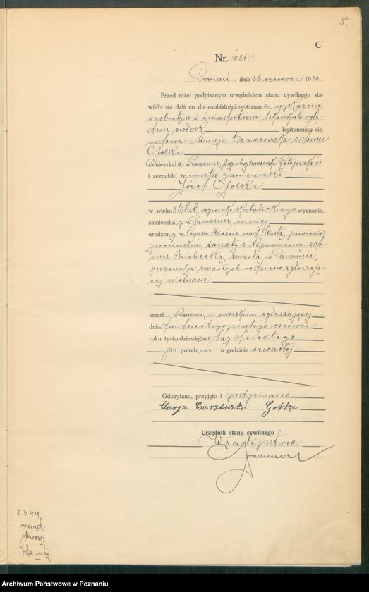 Obraz 7 z jednostki "Księga miejscowa zgonów tom III [Rejestr główny zgonów]"