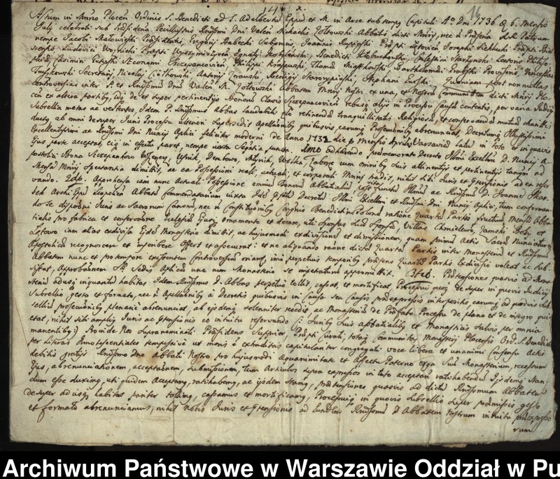 image.from.unit.number "Dekrety i kopie dekretów sądu nuncjatury i kurii rzymskiej oraz kopie umów z lat 1732-1737 dotyczące sporu między opatem Walentym Michałem Żółtowskim a konwentem o podział dóbr i nominację urzędników klasztornych"