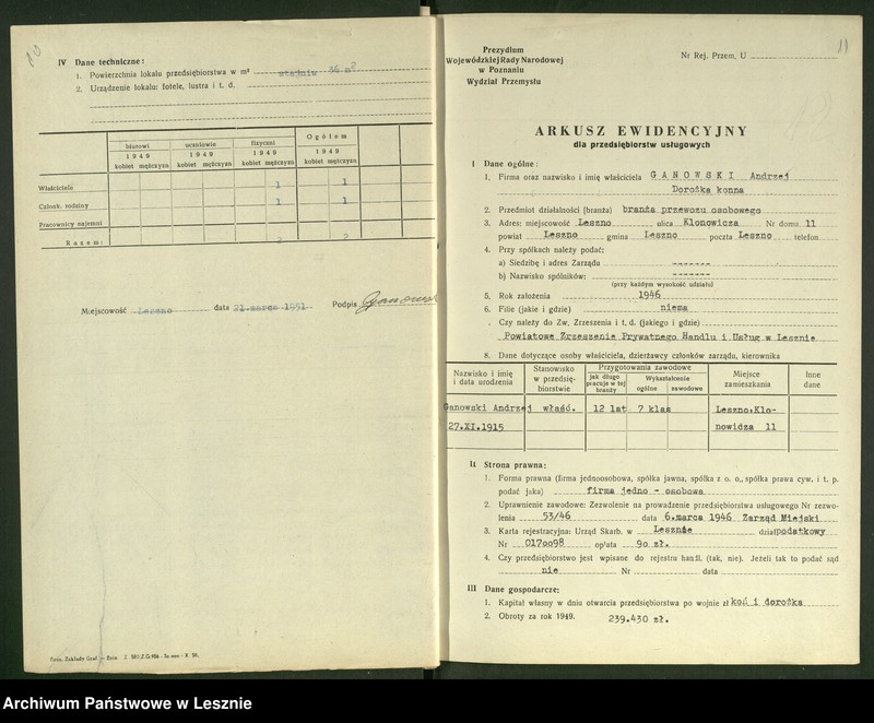Obraz 11 z jednostki "[Rzemiosło - arkusze ewidencyjne]"