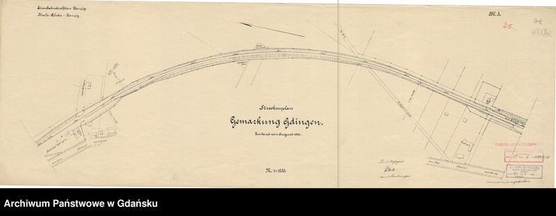 image.from.unit.number "Eisenbahndirektion Danzig. Strecke: Rheda-Danzig. Streckenplan Gemarkung Gdingen. Zustand vom August 1908. Blatt 3"