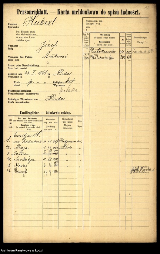 Obraz 13 z jednostki "[Spis ludności Łodzi] Hubermanowicz - Chwastowska"