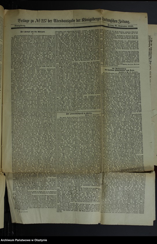 image.from.unit.number "Katholicismus und Polonismus / Nachrichten, Anweisungen, Berichte, 4 Exemplare der "Königsberger Hartungsche Zeitung" von 1896 Jahr und 1 Exemplar der "Osteroder Zeitung" von 1901"