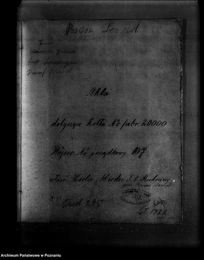 Obraz 4 z jednostki ""Huta miedzi" Towarzystwo Akcyjne Rudnicze powiat poznański nr porządkowy kotła 107"