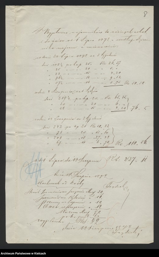 image.from.unit.number "Dowody rozchodu kasy dóbr Dalowice za 1872/73 r"