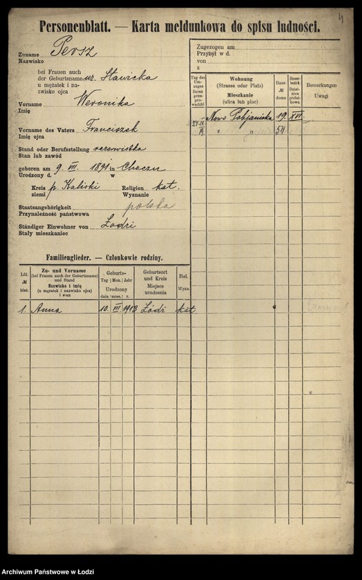 Obraz 6 z jednostki "[Spis ludności Łodzi] Persz-Petrykowski"