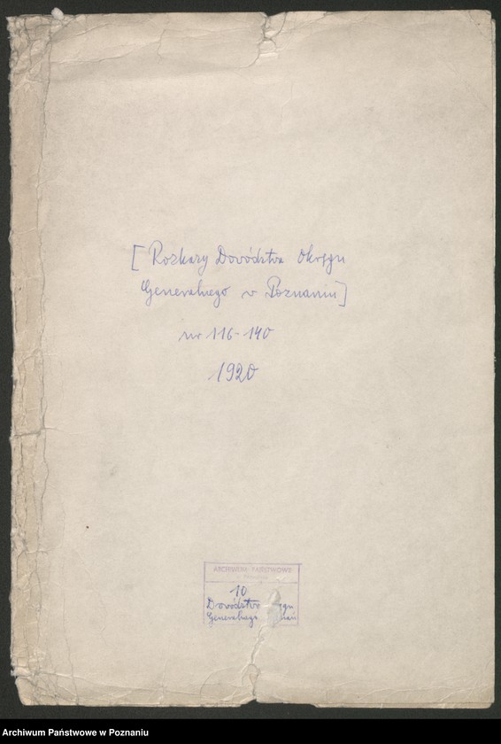 Obraz 2 z jednostki "/Rozkazy Dowództwa Okręgu Generalnego w Poznaniu/, nr 116-140."