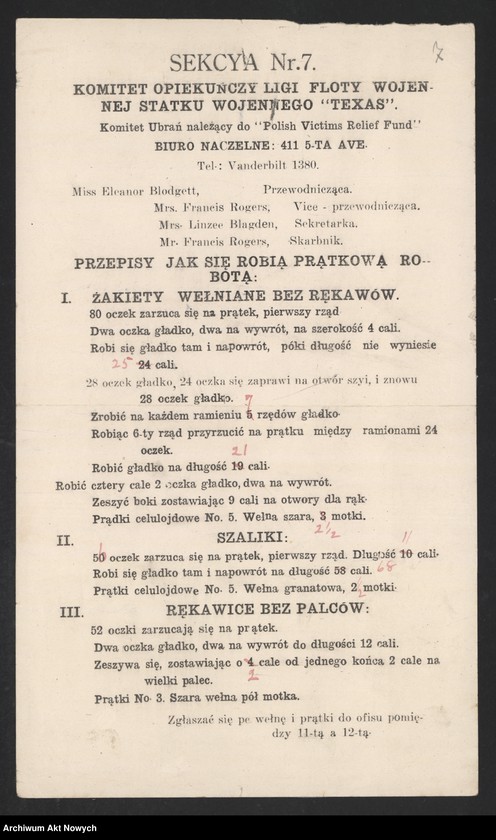 image.from.unit.number "Unit No. 7, The Comforts Committee of the Navy League and Clothing Committee of the Polish Victims Relief Fund Associated. Lista członków. Zarys działalności. Korespondencja"