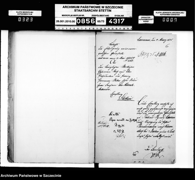 Obraz 8 z jednostki "Kontrolle über die Anstellung der Geistlichen in Folge des Gesetzes vom 11. Mai 1873 im Kreise Cammin"