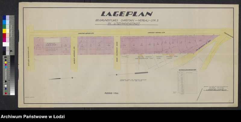 Obraz 1 z jednostki "Lageplan des grundstükes Christian-Wergau-Strasse 3 in Litzmannstadt"