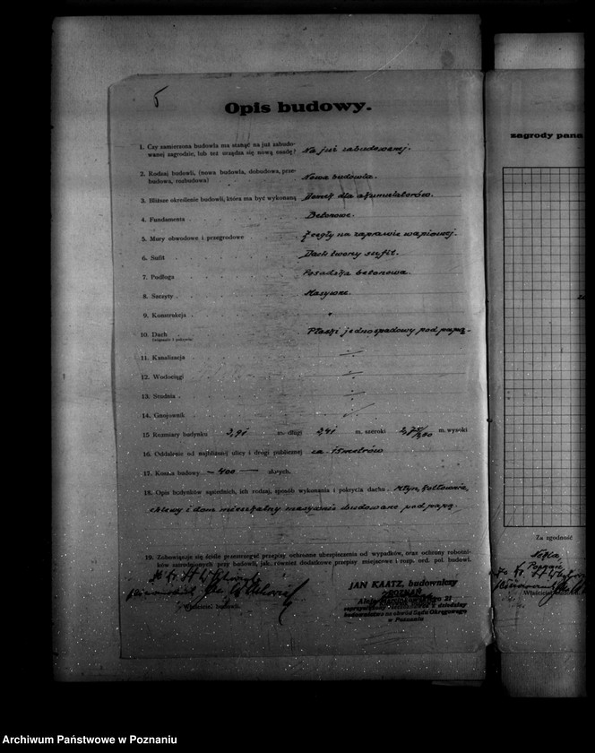 Obraz 9 z jednostki "Zatwierdzenie zakładu przemysłowego /domku dla akumulatorów/ St. Wachowiak w Nekli Młyn"