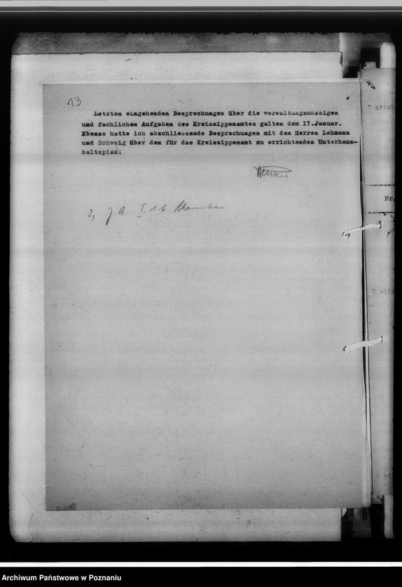 Obraz 17 z jednostki "[Korespondencja w sprawach organizacyjnych, sprawozdanie z działalności , uwagi powizytacyjne] Kreissippenamt Scharnikau [Czarnków]"