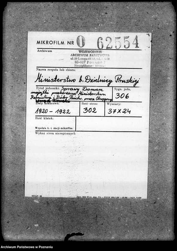 Obraz 2 z jednostki "Sprawy Domen majątki przekazane min. Rolnictwa i Dób Państw. przez Okręgowy Urząd Ziemski"