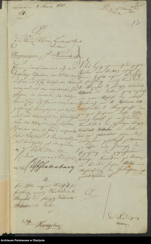 image.from.unit.number "Acta des engern Ausschußes für Errichtung eines Standbildes Sr. [Seiner] Majestät des Königes Friedrich Wilhelm des Dritten. Die Beitrags-Zeichungen in dem landrätlichen Kreise Loebau [Lubawa]"