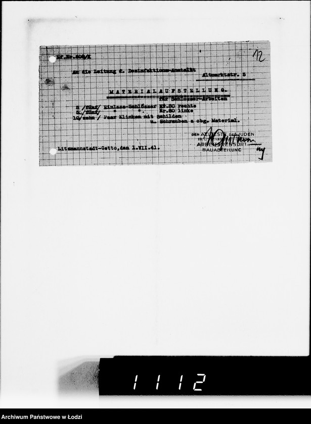 Obraz 18 z jednostki "Verschiedene. [Korespondencja w sprawie zaopatrzenia w artykuły techniczne]"