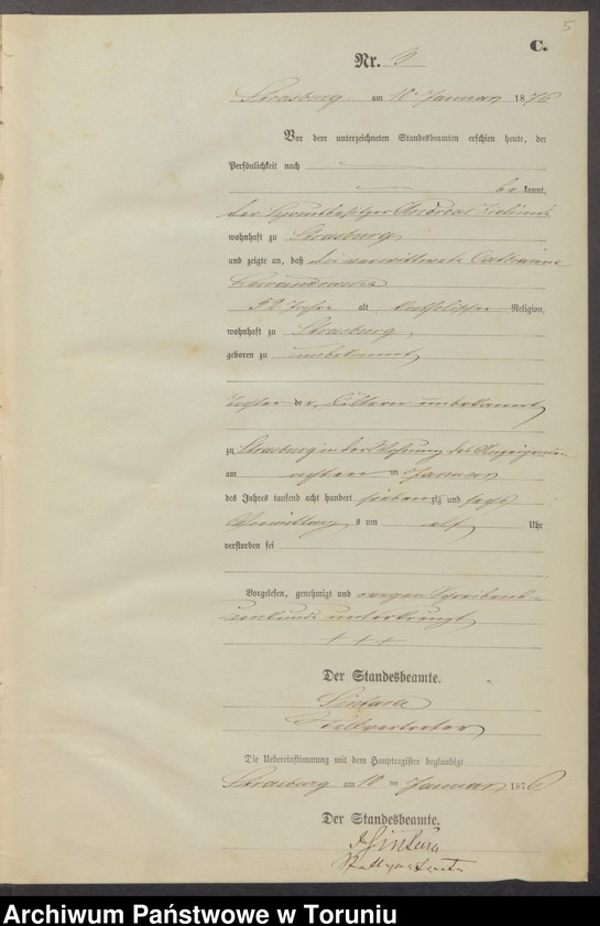 image.from.unit.number "Sterbe-Neben-Register Stadt Strasburg [Brodnica-Miasto] für das Jahr 1876"