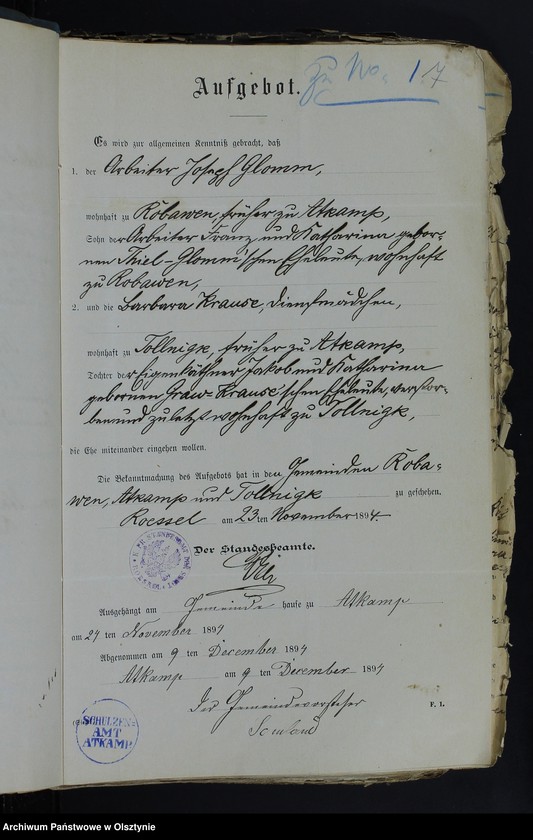 image.from.unit.number "Beläge zum Heiraths-Register"