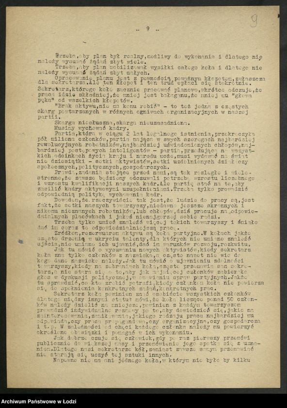 Obraz 10 z jednostki "Instrukcje Wydziału Organizacyjnego Komitetu Centralnego Polskiej Partii Robotniczej"