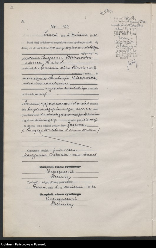 Obraz 14 z jednostki "Księga urodzeń odpis tom III [Rejestr poboczny urodzeń]"