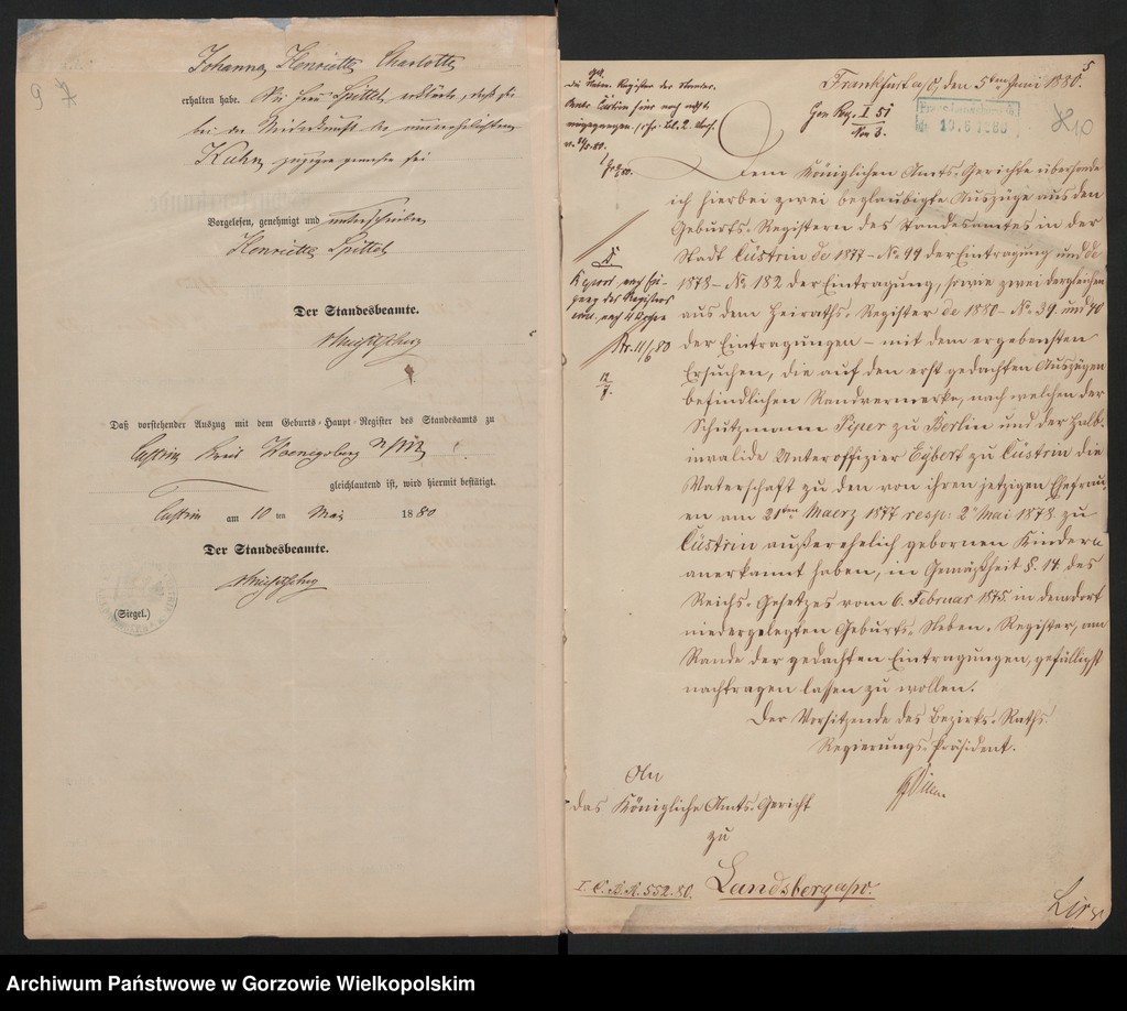 image.from.unit.number "Nebenregister des Standesamts zu Küstrin"