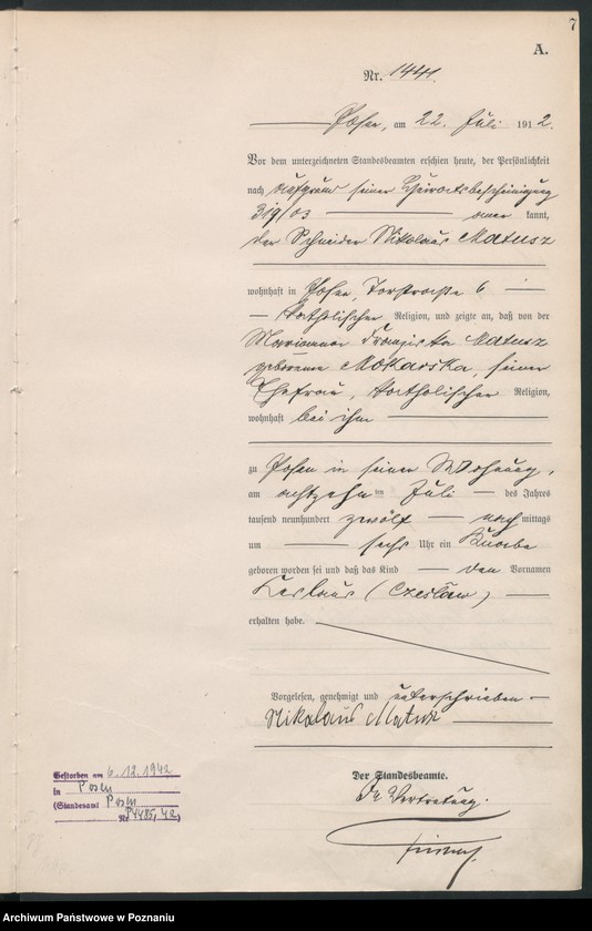 Obraz 9 z jednostki "Księga miejscowa urodzeń tom IV [Rejestr główny urodzeń]"