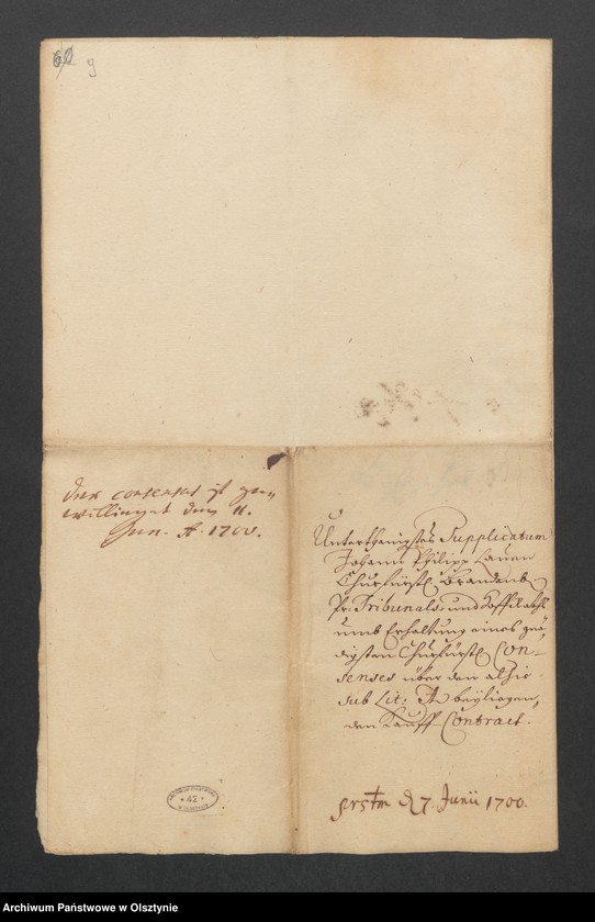 image.from.unit.number "Naukritten und Gatteritz, H. [Haupt] A. [Amt] Brandenburg [Pokarmin]. Acta den Consens zum Verkaufe durch den Ober=Appelations=Gerichts=Rath u Hauptamtmann zu Taplacken, Hans Albrecht v. [von] Kreytzen an den Ober=Appellationsgerichts=Rath Joh. [Johann] Philipp Lau"