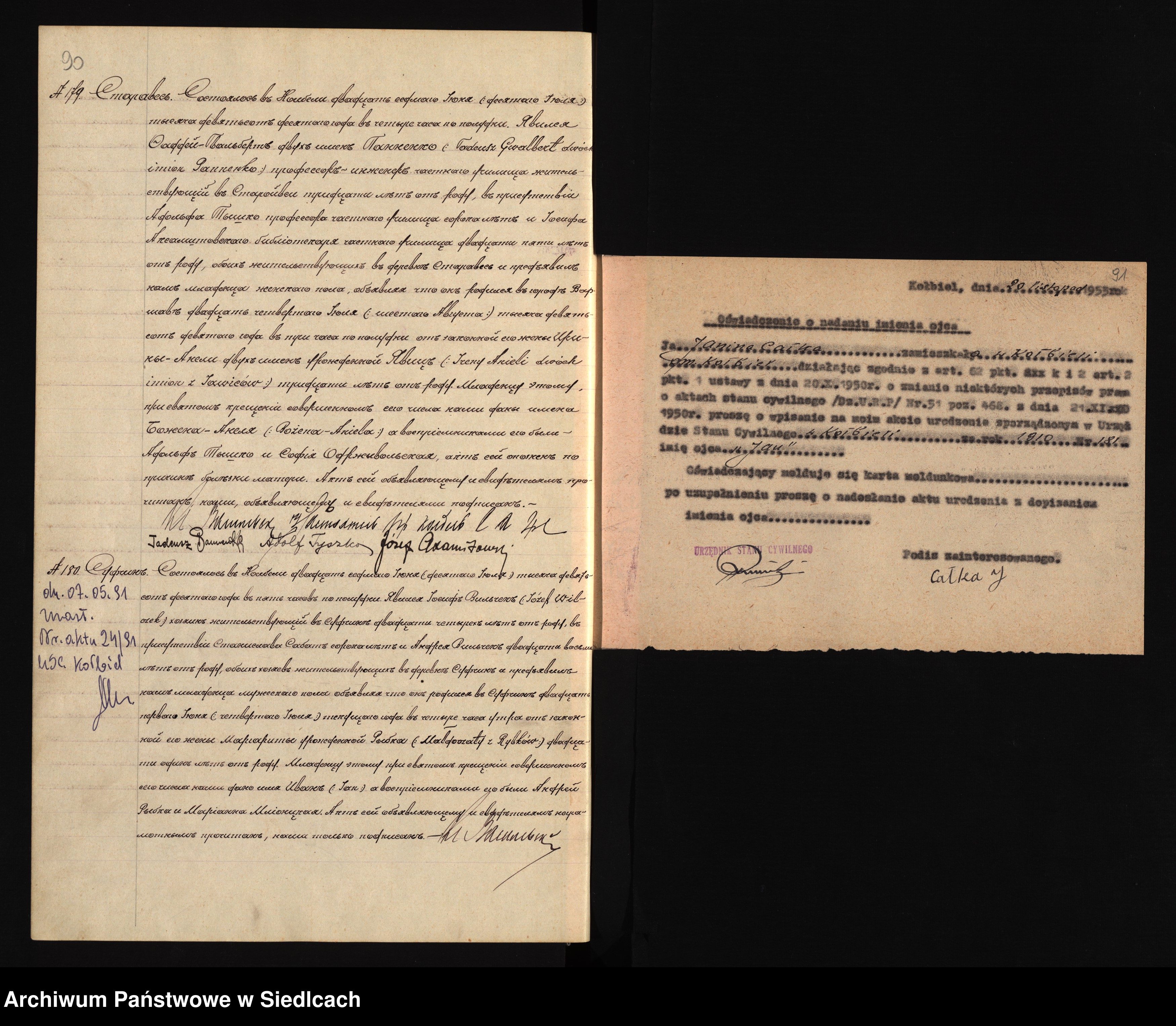 Skan z jednostki: Księga aktów stanu cywilnego urodzeń, małżeństw, zgonów Parafii Rzymskokatolickiej w Kołbieli powiat Mińsk Mazowiecki [ z wszytą alegatą]