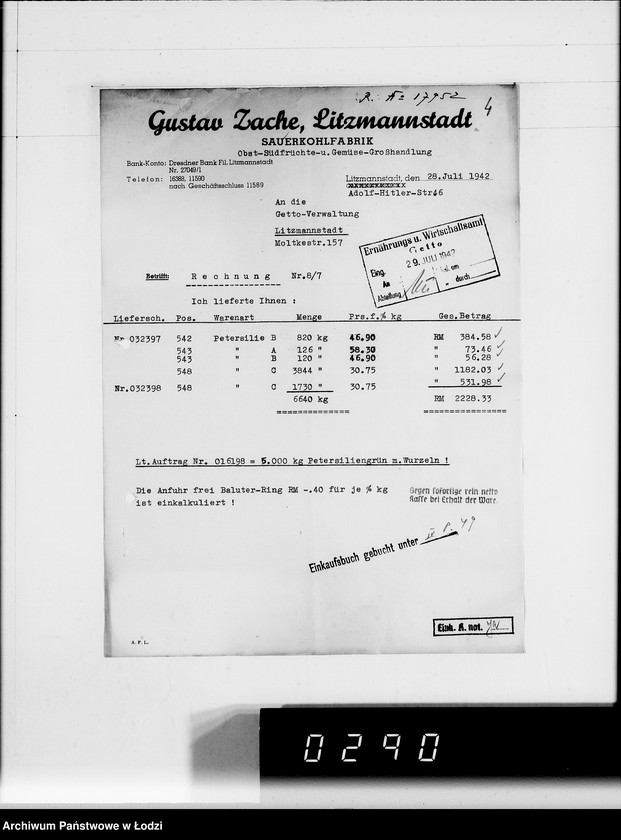Obraz 8 z jednostki "G. Sache. Rechnungen [za dostawy towarów dla Getta]"