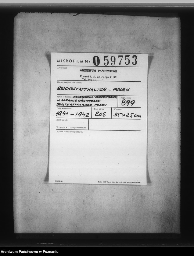 Obraz 2 z jednostki "Zarządzenia i korespondencja w sprawie organizacji Dienstarafkammer Posen"