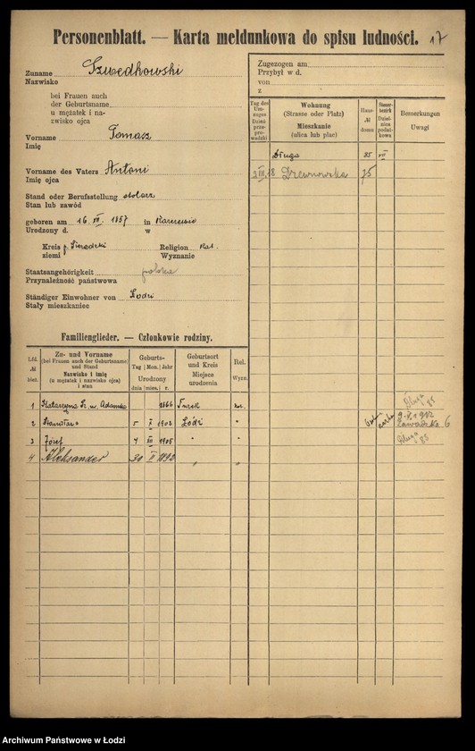 Obraz 19 z jednostki "[Spis ludności Łodzi] Szwedczak-Szydłowiecki"