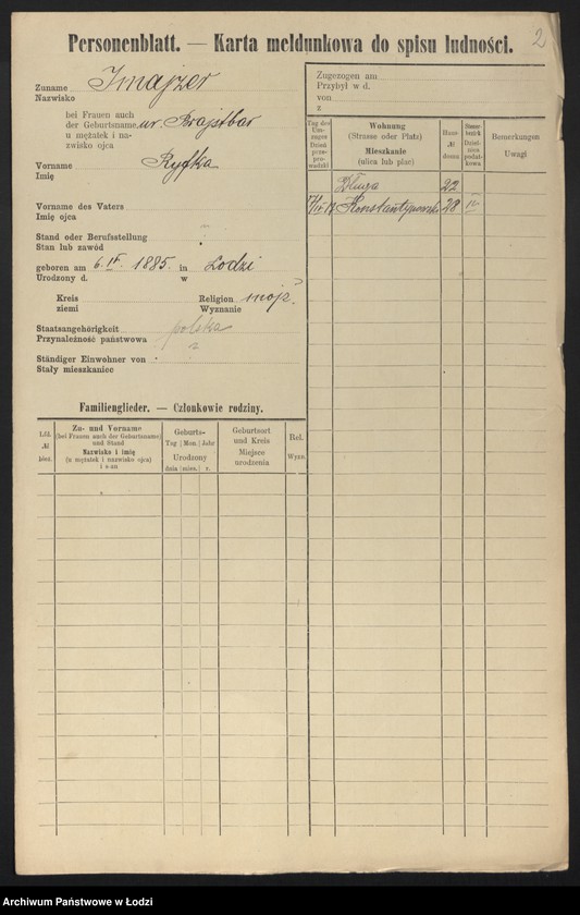 Obraz 4 z jednostki "[Spis ludności Łodzi] Imacki - Iwanowa"