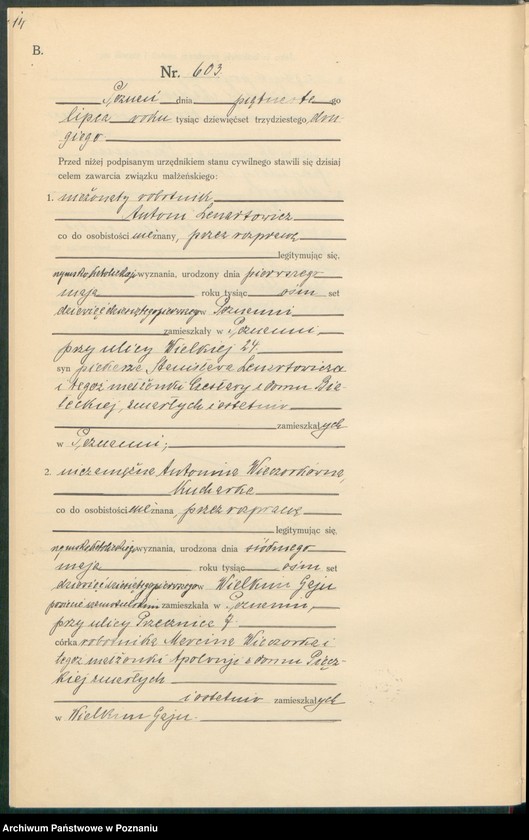 Obraz 16 z jednostki "Księga miejscowa małżeństw tom III [Rejestr główny małżeństw]"