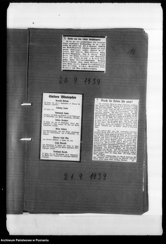 image.from.unit.number "Zweigstelle Litzmannstadt (Łódź). Zeitungsansschnitte, Berichte über Verschleppungen und Todesanzeigen"