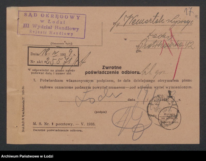 Obraz 19 z jednostki "Icchok Josek Lipszyc, Juda Sieradzki- Szmul Weinsztok, Icchok Josek Lipszyc- sprzedaż manufaktury i skład konsygnacyjny"