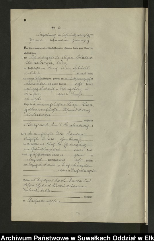 image.from.unit.number "[Heirats - Register (Neben - Register) Standesamt Angerburg einschl. der Bezirke, Gr. Strengeln, Prinowen und Kehlen Kreis Angerburg] No 1 bis 49"