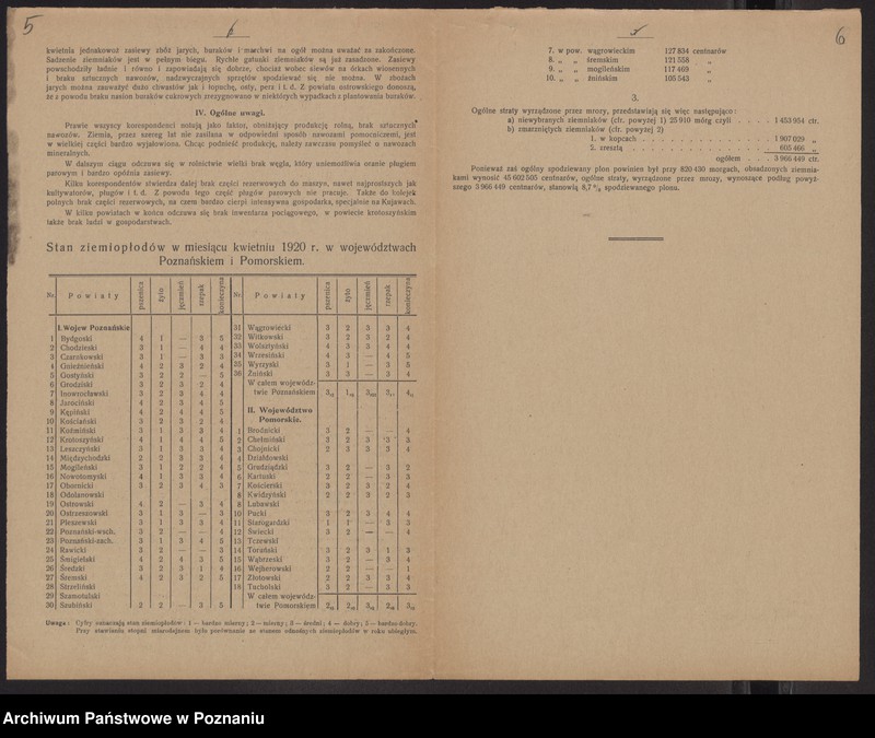 Obraz 6 z jednostki "[Oszacowanie plonów w 1919 roku. Stan ziemiopłodów w kwietniu 1920 roku]"
