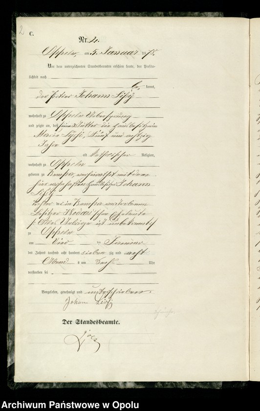 Obraz 5 z jednostki "Urząd Stanu Cywilnego w Opolu 1878 Rejestr zgonów Księga Miejscowa Nr 1 do 376"