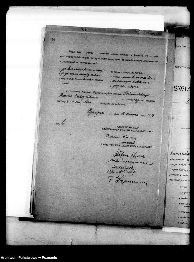 Obraz 14 z jednostki "Prywatne Gimnazjum imienia Sułkowskich w Rydzynie [odpisy świadectw egzaminu dojrzałości 1938 i 1939]"