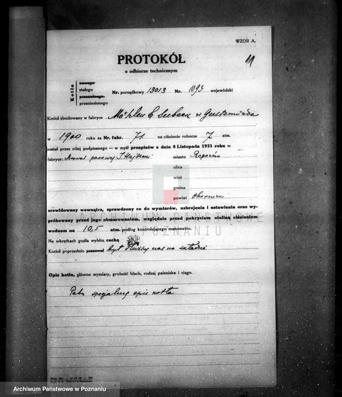 Obraz 17 z jednostki "Browar w Rogoźnie pow. obornicki, własność. J. Hajdecki nr woj. kotła 1093"