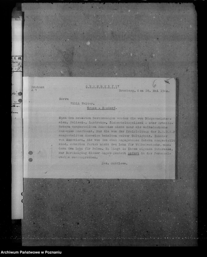 Obraz 10 z jednostki "Zarządzenia i korespondencja w sprawie zaświadczeń o pochodzeniu niemieckim"