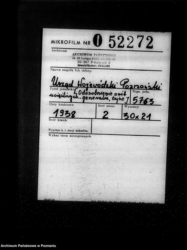 Obraz 2 z jednostki "/Odosobnienie osób uciążliwych= generalia, tajne/"