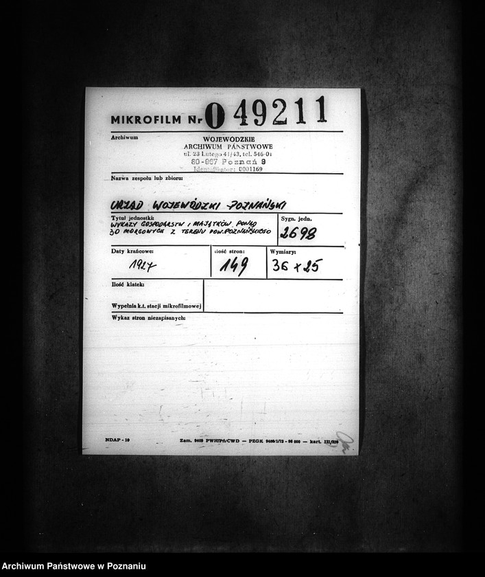 Obraz 2 z jednostki "Wykazy gospodarstw i majątków ponad 30 morgowych z terenów powiatu poznańskiego"