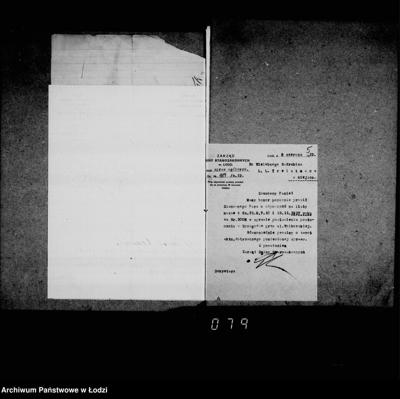Obraz 9 z jednostki "Akta dotyczące synagogi przy ul. Wolborskiej nr 20"