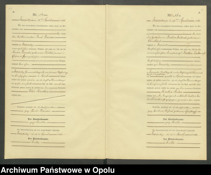 Obraz 10 z jednostki "Geburts-Neben-Register Standesamts Koppitz pro 1896"