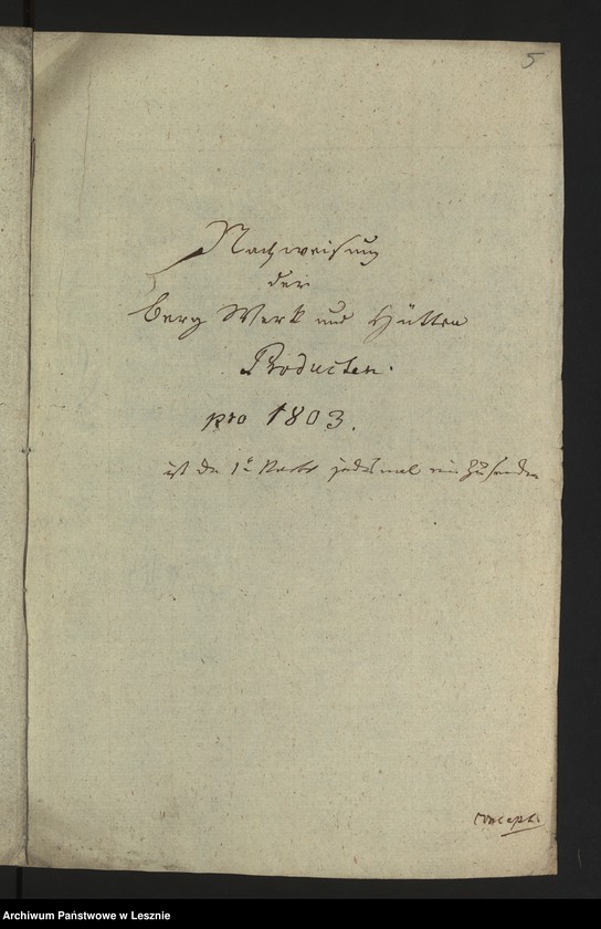 Obraz 8 z jednostki "[Nachweisung der in der Mediatstadt Lissa eingeführten Bergwerks und Hüttenprodukte]"