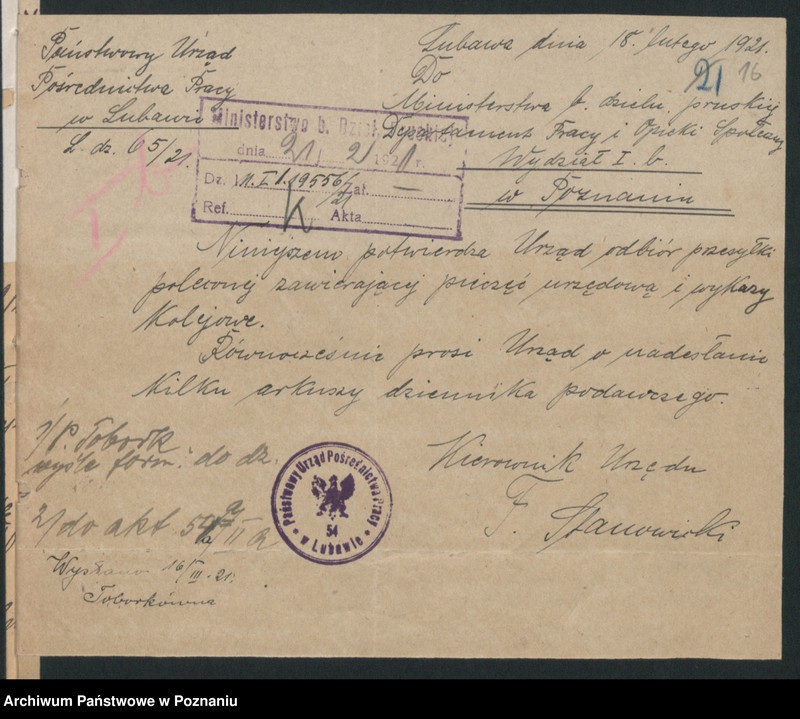 Obraz 13 z jednostki "Ministerstwo B.Dz.Pruskiej Dep.13.Pracy i Opieki Społecznej Wydział Pośredn.Pracy PUPP Lubawa"