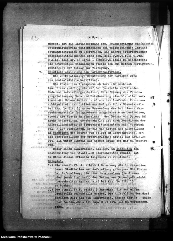 Obraz 19 z jednostki "Barackenbedarf der Ordnungspolizei - Posen: 1) Kraftwagenbaracke, 2) 2 Gefängnisbarakken, 3) 3 Baracke für Kaserne, 4) 7 - 1 Backere für Hermannstal"